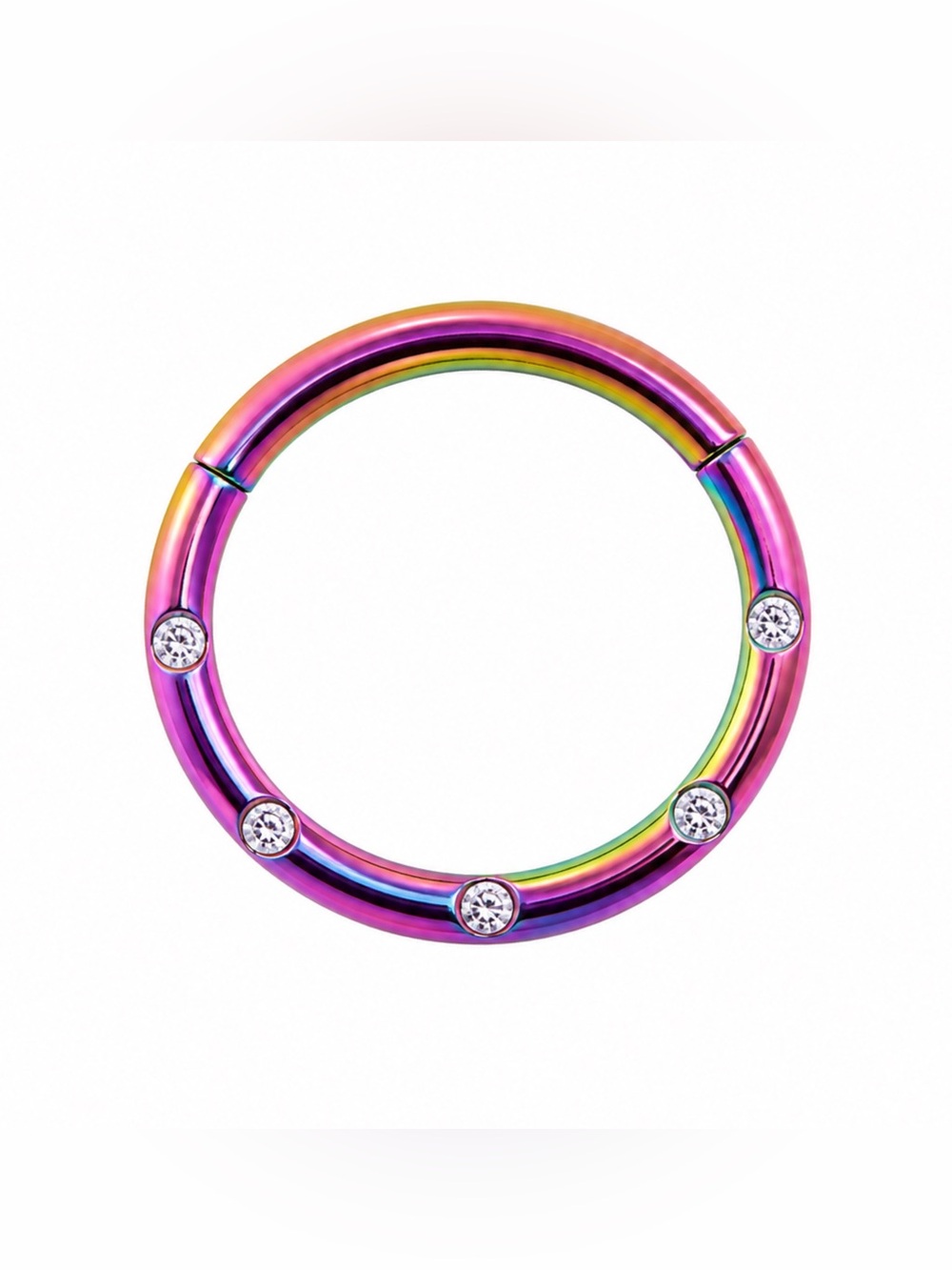 Rainbow CZ Clicker Hoop Ring | 16G 8mm Surgical Stainless Steel Septum Cartilage